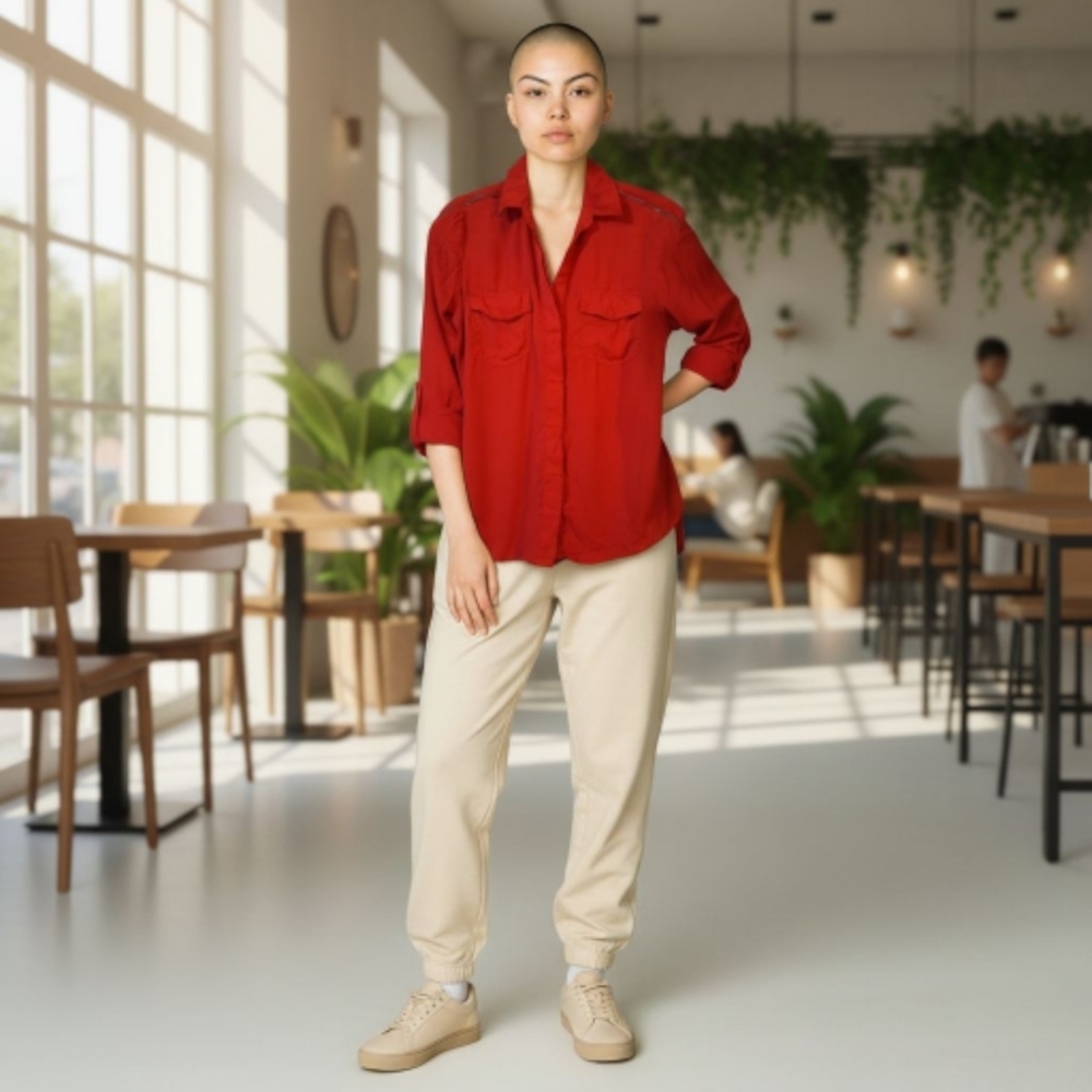 EUC Sam Edelman Sz. M Red V-Neck Button Down Long Sleeve Top